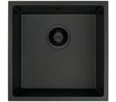 Fregadero granitemy universal de granito negro 40x40 cm negro de montaje sobre encimera, bajo encimera y enrasado con tapón negro 1208967112