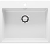 Primagran fregadero cocina blanco 58x50cm, fregadero granito 1 seno + sifón, fregadero sobre encimera al mueble 60cm - riga