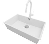 Primagran fregadero bajo encimera blanco 76x47cm, fregadero granito 1 seno + grifo 40x22cm + sifón, fregadero cocina al mueble 80cm - london