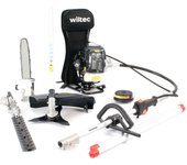 Wiltec multiherramienta de jardín 4-en-1 con motor 2 tiempos incl. alargador cortasetos y podadora