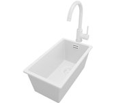Primagran fregadero bajo encimera todo blanco 26x47cm, fregadero granito 1 seno + grifo 32x20cm + sifón, fregadero cocina al mueble 30cm - london