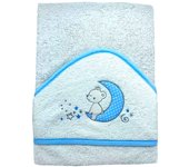 Tradineur - capa/toalla de baño para bebé - diseño de osito en luna - garantiza el confort del bebé - 100 x 100 cm - color azul