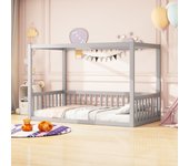 Cama infantil de 90 x 200 cm - somier - cama de madera maciza - gris (colchón no incluido)
