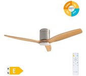 Ventilador de techo con luz de 3 aspas de madera ø132 cm níquel/haya motor dc