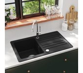 Vidaxl fregadero de cocina de granito con un seno y escurridor negro