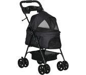 Cochecito para perros pawhut acero, tela oxford negro 67x45x96 cm