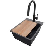 Primagran fregadero granito grafito 38x50cm, fregadero cocina 1 seno + sifón + accesorios, fregadero sobre encimera al mueble 40cm - oslo