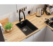 Primagran fregadero cocina negro metallic 36x47cm, fregadero granito 1 seno + sifón, fregadero sobre encimera al mueble 40cm - london slim