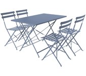 Mesa de jardín cuadrada plegable de metal, 4 sillas, emilia, azul gris, 110x70x72 cm