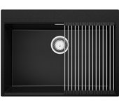 Primagran fregadero cocina negro 68x50cm, fregadero granito 1 seno + sifón + enrollable escurridor, fregadero sobre encimera al mueble 70cm - oslo