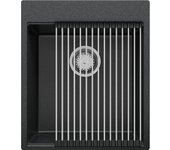 Primagran fregadero cocina grafito 43x50cm, fregadero granito 1 seno + sifón + enrollable escurridor, fregadero sobre encimera al mueble 45cm - oslo