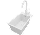 Primagran fregadero granito todo blanco 28x50cm, fregadero cocina 1 seno + grifo 32x20cm + sifón, fregadero sobre encimera al mueble 30cm - riga