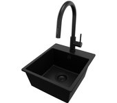 Primagran fregadero granito todo negro 38x44cm, fregadero cocina 1 seno + grifo 40x22cm + sifón, fregadero sobre encimera al mueble 40cm - riga easy