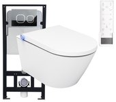 Bernstein - pack marco + inodoro japonés de cerámica, lavabo japonés + mando a distancia - 38,4x59,3x38cm - pro+ 1102 - placa de vidrio blanca