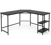 Mesa de ordenador en forma de l, escritorio de esquina con estantes de 2 niveles, escritorio resistente, mesa de juegos, mesa de ordenador (negro)