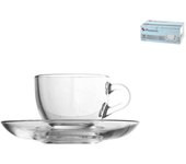 Pack de 6 tazas de café con plato v-block de cristal marca pasabahce modelo basic 8.5 cl