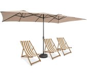 Sombrilla doble 426x265cm, sombrilla terraza exterior grande con manivela, protección solar uv y techo de ventilación, parasol para jardín patio playa