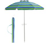 Sombrilla playa grande antiviento plegable 200cm con protección uv, ventilación y bolsa de transporte, base de sombrilla no incluida, azul y verde