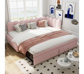 Cama nido 90/180 x 200 cm con cabecero, sofá cama - terciopelo - somier - rosa (sin colchón)