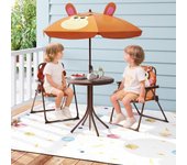 Juego picnic mesa de actividad exterior con 2 sillas plegables y sombrilla ajustable marrón
