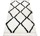 Alfombra berber cuadriculado blanco franjas bereber marroquí shaggy 160x220 cm
