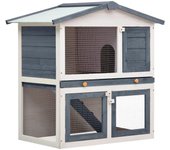 Conejera exterior 3 puertas 94 x 60 x 98 cm madera gris y blanca 02_0000589