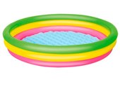 Tradineur - piscina hinchable infantil con 3 anillos de colores, suelo suave y parche de reparación, inflables de verano (221 litros, 152 x 30 cm)