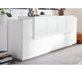 Aparador gennaro, aparador de cocina con 7 puertas, buffet de salón, aparador de cocina, 100% made in italy, 200x45h86 cm, blanco brillo
