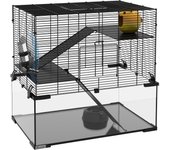 Jaula para hámster pawhut acero, vidrio negro 60x40x54.5 cm d51-374v00bk