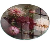 Placa de cristal para chimenea, zócalo protector de chimenea, diseño moderno | 50x50 | rueda | ramo floral en detalle