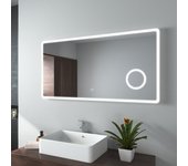 Emke espejo de baño led con lupa de 3 aumentos 120x60cm, interruptor táctil, luz blanca fría