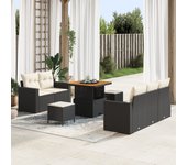 Conjunto de sofá de jardín de 8 piezas con cojines de ratán poliéster negro de vidaxl, conjunto de comedor de jardín de 3 piezas con cojines de ratán