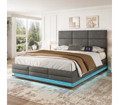 Cama con cabecero ajustable de 160 x 200 cm - tomas usb, tipo c y led - veours - gris (sin colchón)