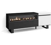 Mueble tv, televisión, 150x35x57cm, para tv hasta 65, chimenea eléctrica, diseño industrial, blanco y negro