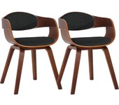 Juego de 2 sillas de comedor de diseño retro, estructura de madera color nogal, asiento de tela negra 10_0001729