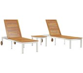 Vidaxl tumbonas 2 pcs con mesa de madera sólida de acacia, vidaxl tumbona con ruedas 207x58x35 cm madera sólida de acacia y acero inoxidable