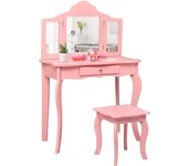 Tocador para niños con espejo de 3 persianas plegables ajustables, parte superior extraíble, set de mesa de maquillaje para bebé, 70x34x100cm (rosa)