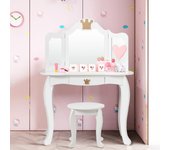 Equipo tocador silla niñas cajón espejo 3 partes blanco 80x42x106 cm