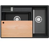 Primagran fregadero cocina grafito 78x53cm, fregadero granito 2 senos + sifón + accesorios, fregadero sobre encimera al mueble 80cm - paris