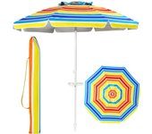 Sombrilla playa grande antiviento plegable 220cm con protección uv, ventilación y bolsa de transporte, base de sombrilla no incluida, multicolor