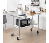 Mesa de trabajo de acero inoxidable mesa de preparación con 4 ruedas patas galvanizadas estante ajustable para cocina 122x61x89 cm