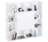 Relaxdays estantería modular xxl con 16 compartimentos, plástico, blanco, 127x127x31,5 cm