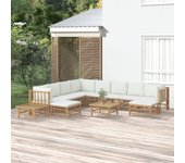 Conjunto de muebles de jardín vidaxl de 12 piezas con cojines de bambú color blanco crema