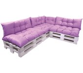 Conjunto de 7 cojines para palets, 3x asiento 120x50 y respaldo 120x40cm, cojín de jardín morado claro, conjunto de cojines para muebles de jardín