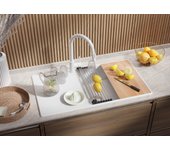 Primagran fregadero cocina blanco 90x50cm, fregadero granito 1 seno + sifón + tabla de cortar, fregadero sobre encimera al mueble 60cm - copenhague