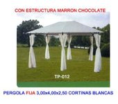 Pluvia pergola metal fija 3,0x4,0x2,5 mts+cortina lat.marr tp012