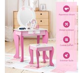 Costway tocador de maquillaje con taburete y espejo para niña mesa de maquillaje con cajón tocador princesa de madera para niñas de 3-7 años, tocador