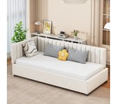 Sofá-cama tapizado 90*200, cama multifuncional con somier, tejido de terciopelo, beige