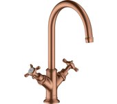 Mezclador de lavabo hansgrohe axor montreux de dos manijas 210, sin juego de desagüe, 16506310, color: brushed red gold