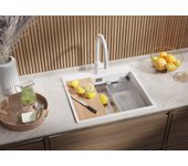 Primagran fregadero cocina blanco 58x53cm, fregadero granito 1 seno + sifón + accesorios, fregadero sobre encimera al mueble 60cm - oslo max